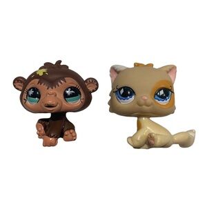 LPS Kitten & Chimpanzee w Paint Splatter #663 Set of 2 Littlest Pet Shop Cat